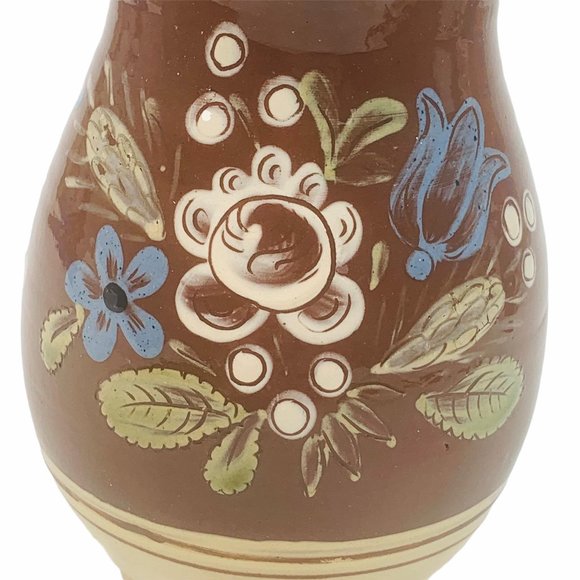 Redware Pitcher Floral Hand Painted Farmhouse - Picture 11 of 12